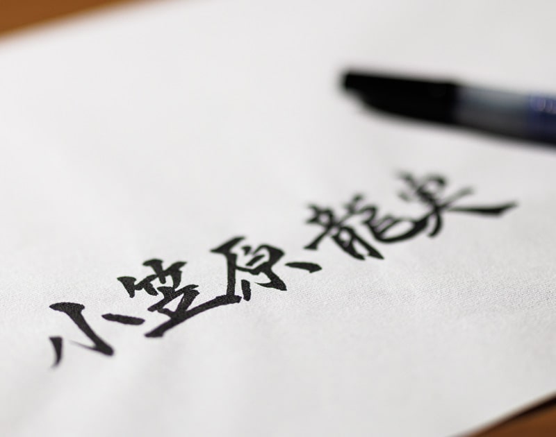 筆ペンで書かれた小笠原龍実の文字